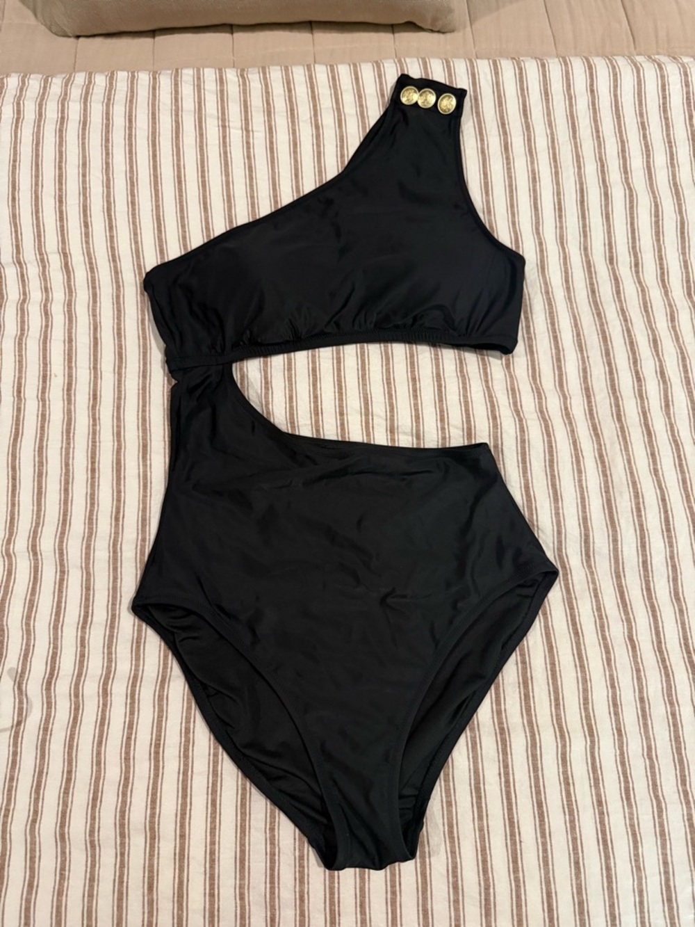 Two J. Crew Swimsuits- Both One-Shoulder with detail- black and navy